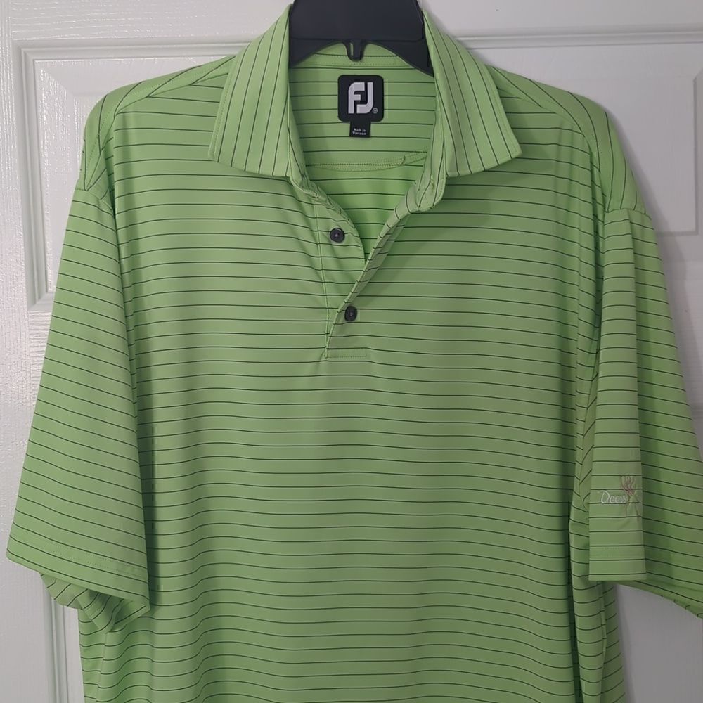 FootJoy Lightweight Stretch Golf Polo Shirt. Green & Black Stripes. Men's Medium